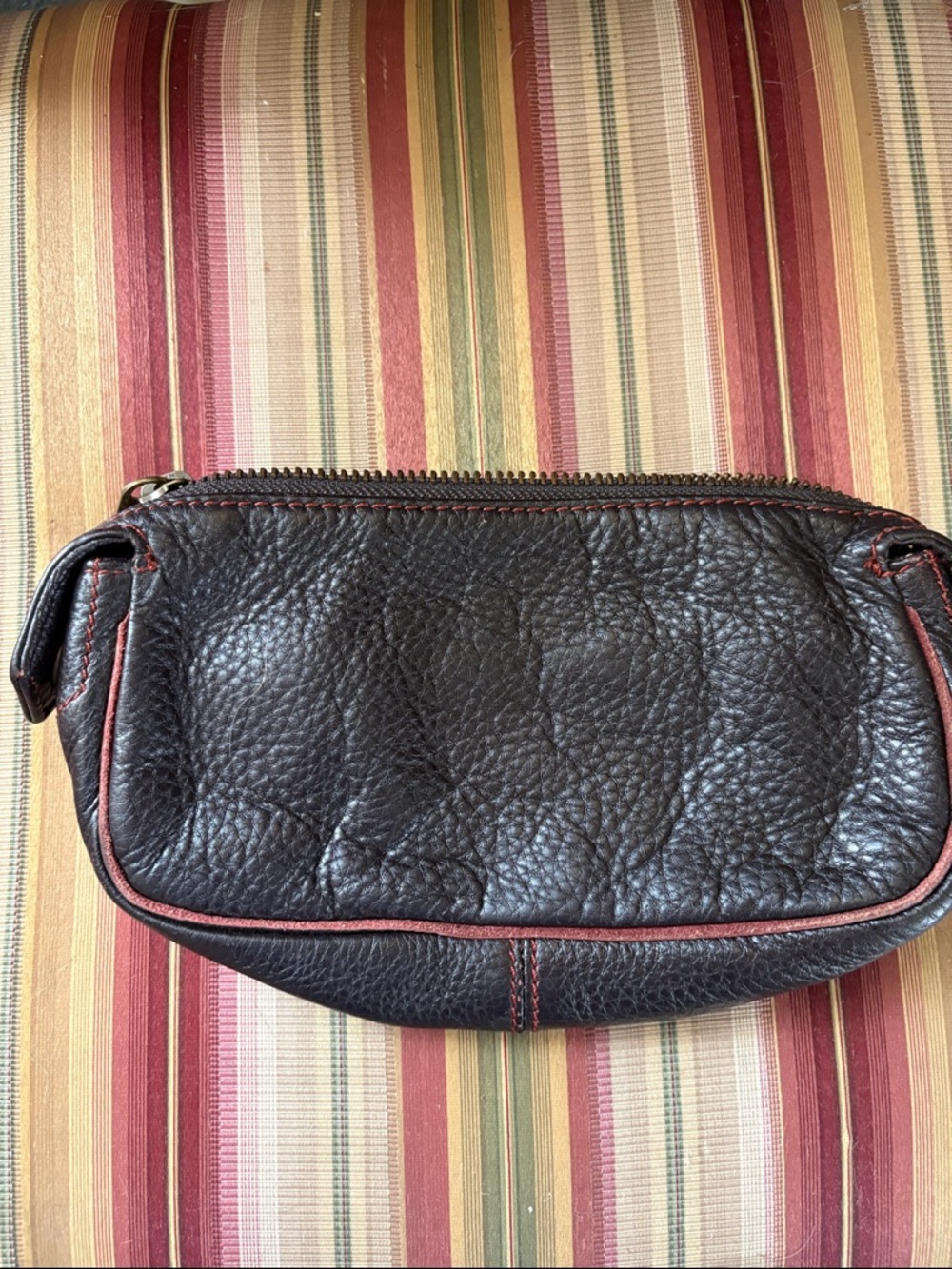 Marc by Marc Jacobs Brown Pebbled Leather Clutch or Makeup Bag with Pink Trim